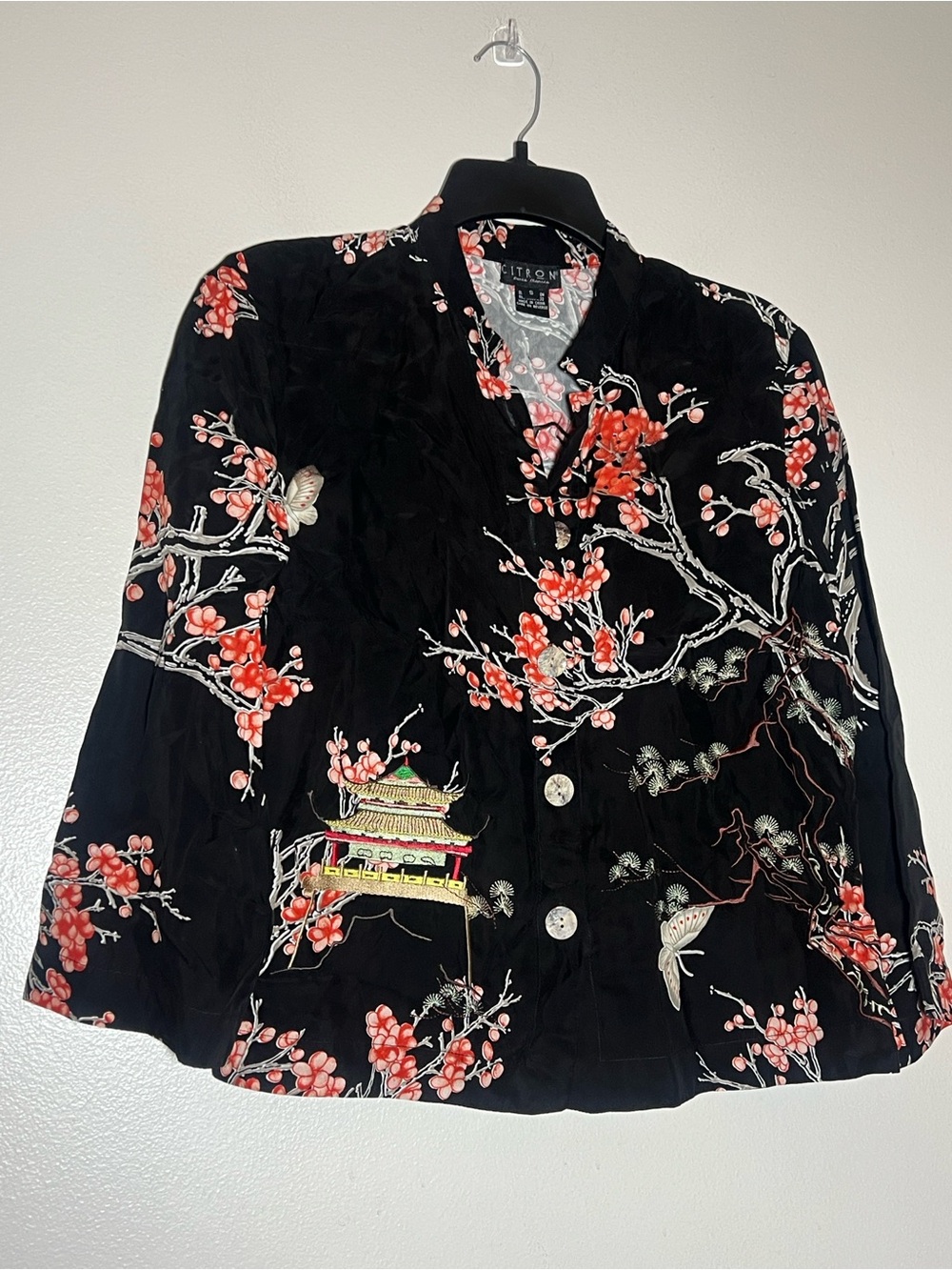 Citron Vintage Y2K Asian Oriental Embroidered Jacket Coat Blazer Small
